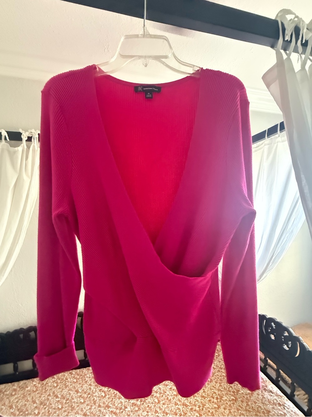 INC Women's V-Neck Wrap Sweater in Fuchsia